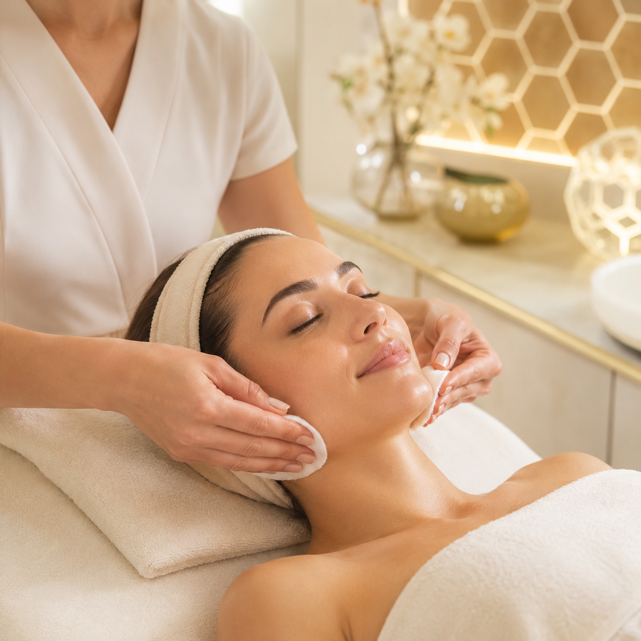 Relaxing facial treatment in serene spa
